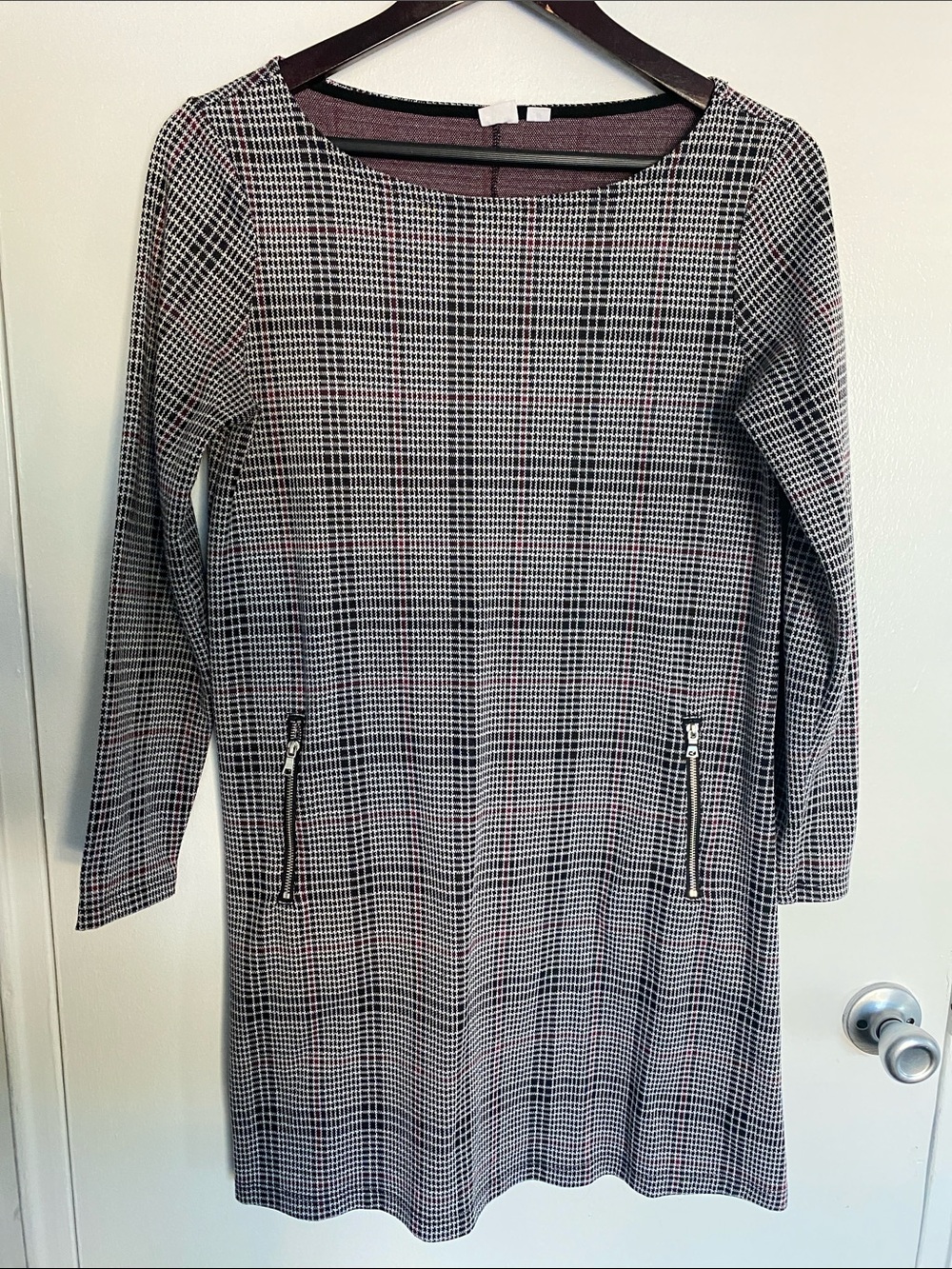 Fall monochrome plaid dress with zippered pockets